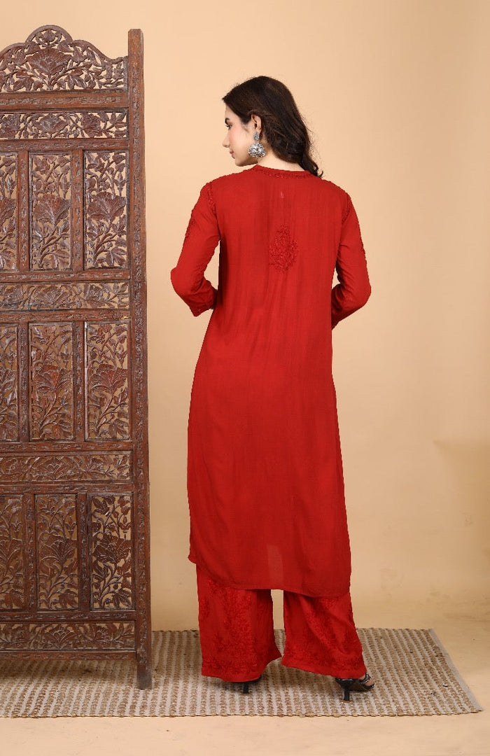 Palak Modal Dyed Premium Chikankari Kurti Set