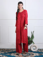 Load image into Gallery viewer, Sona Chanderi Chikan Kurti Set Red

