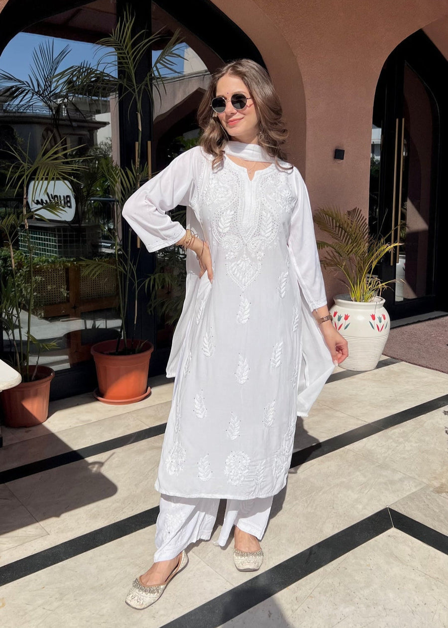 Kalira Rayon Mukaish Chikankari Kurti Set