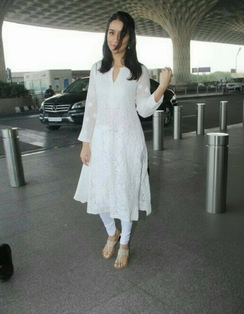 Zara Styled Georgette Chikankari Kurti With White Sharara