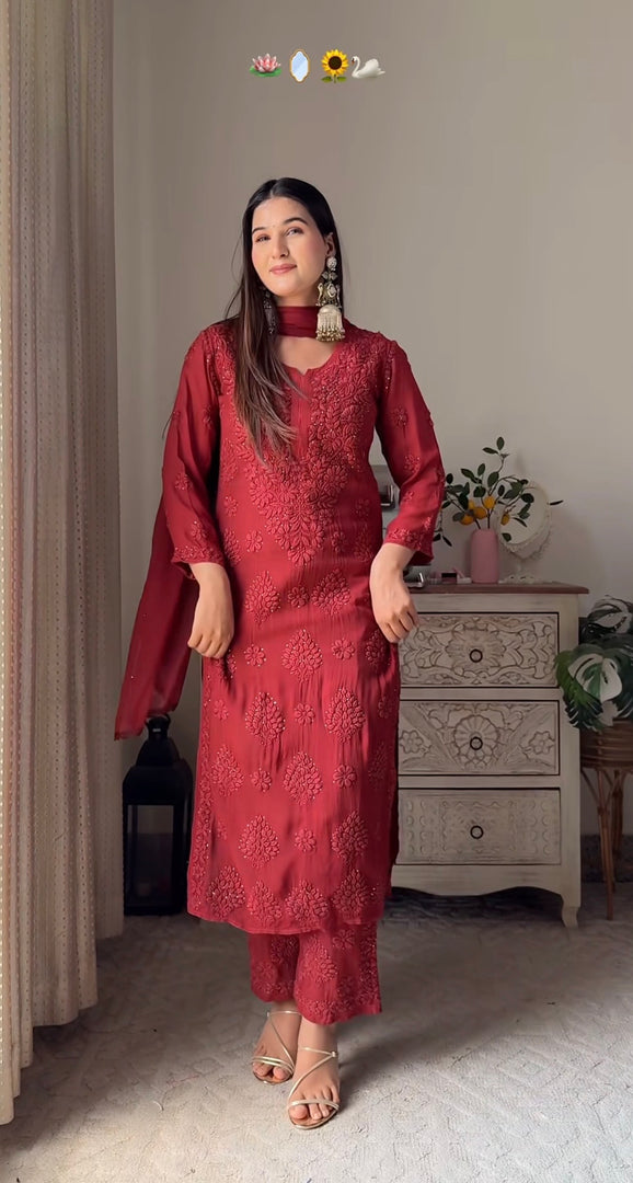 Surma Viscose 3D Chikankari Kurta Set