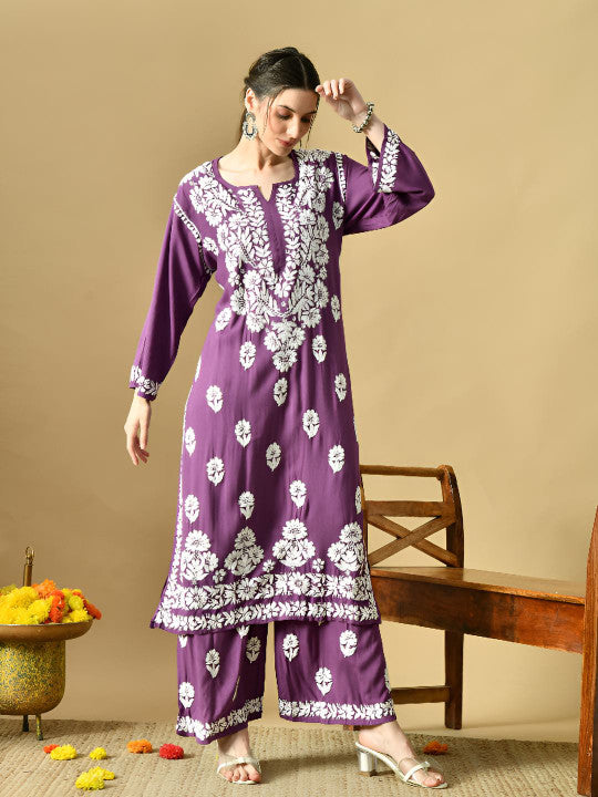 Daniya Modal Chikankari Kurti Set - The Lucknowi Chikan 