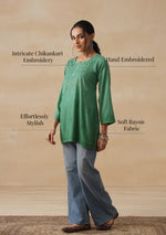 Load image into Gallery viewer, Amina Rayon Short Chikankari Kurti - The Lucknowi Chikan 