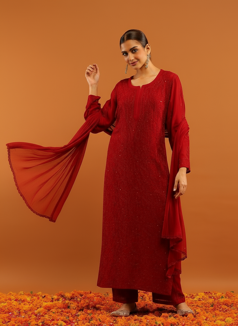 Nagma Chikankari And Mukaish Suit Set