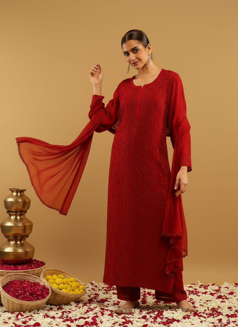 Nagma Chikankari And Mukaish Suit Set