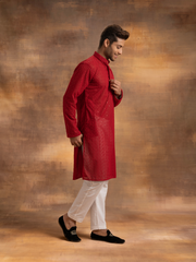 Nawab Mens Hakuba Sequence Chikankari Kurta & Pyjama Set