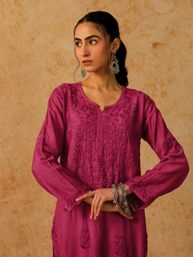 Adya Chanderi Chikankari Kurti