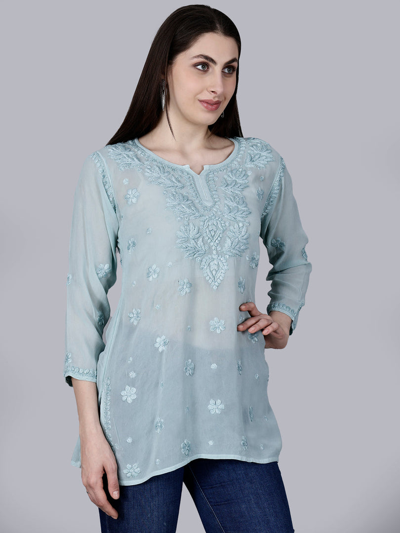 Dori Viscose 3D Chikankari Kurti - The Lucknowi Chikan 