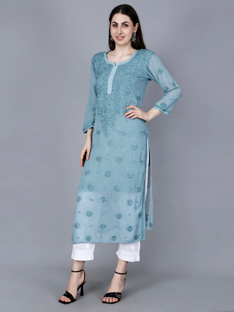 Noorie Premium Straight Chikankari Kurti - The Lucknowi Chikan 