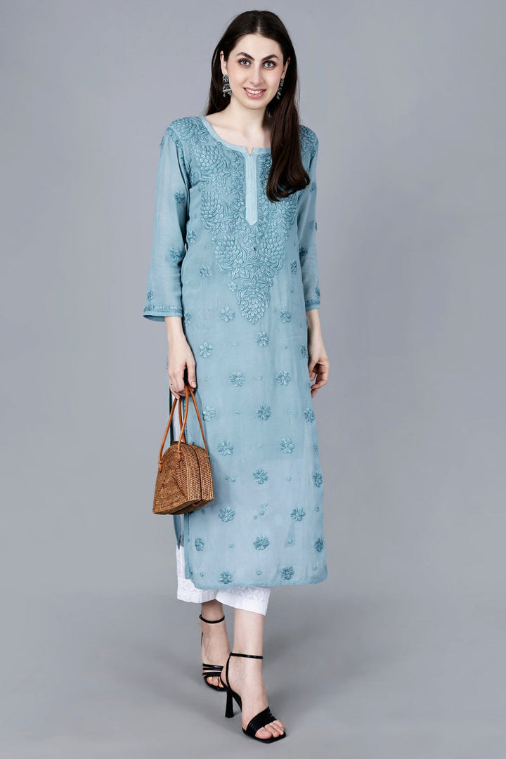 Noorie Premium Straight Chikankari Kurti - The Lucknowi Chikan 