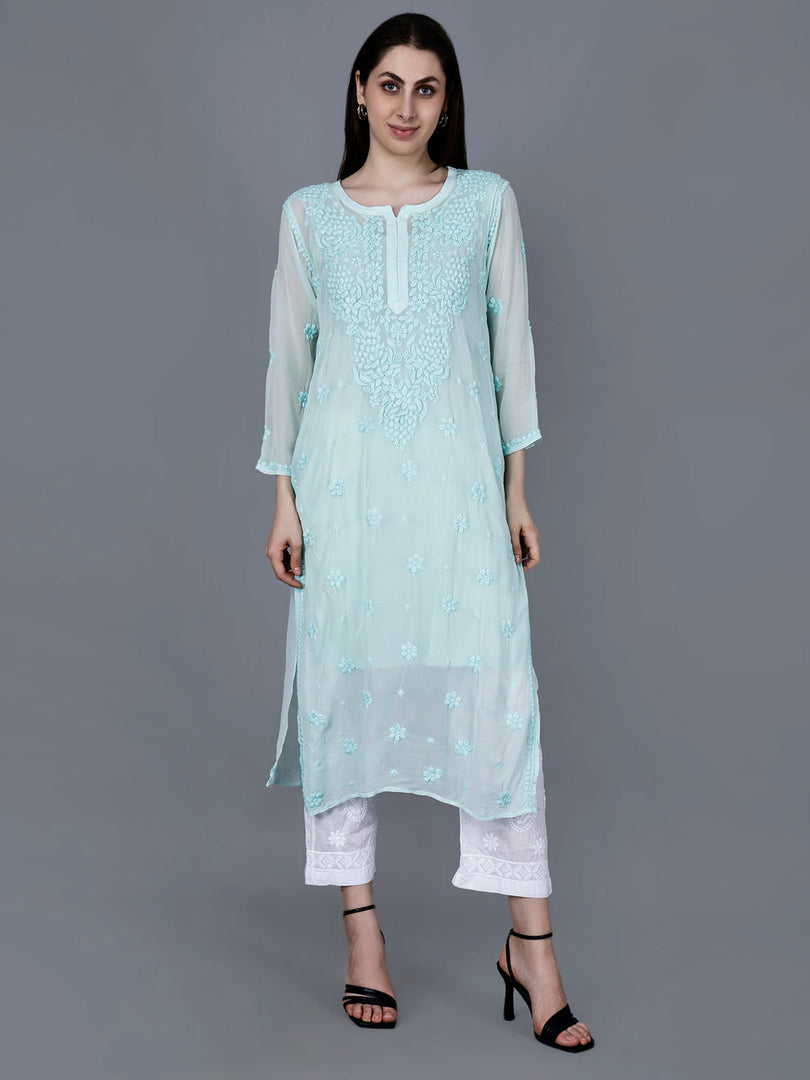 Noorie Premium Straight Chikankari Kurti - The Lucknowi Chikan 