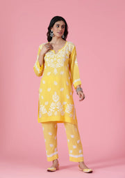 Mira Chikankari Cotton Cord Set Yellow