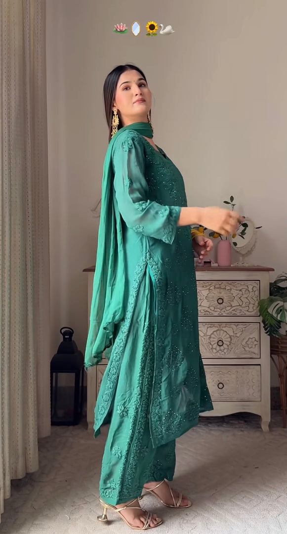 Surma Viscose 3D Chikankari Kurta Set