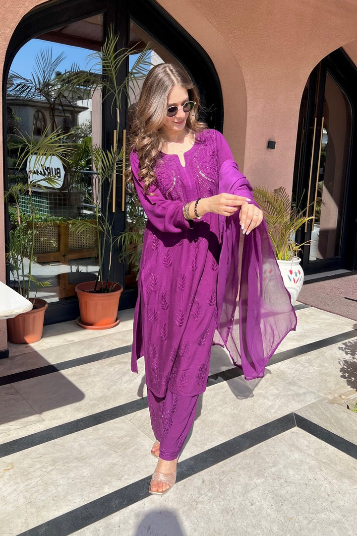 Kalira Rayon Mukaish Chikankari Kurti Set