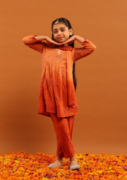 Titli Cotton Chikankari Ombre Girl's 3 PC A-Line Kurta Set - The Lucknowi Chikan 