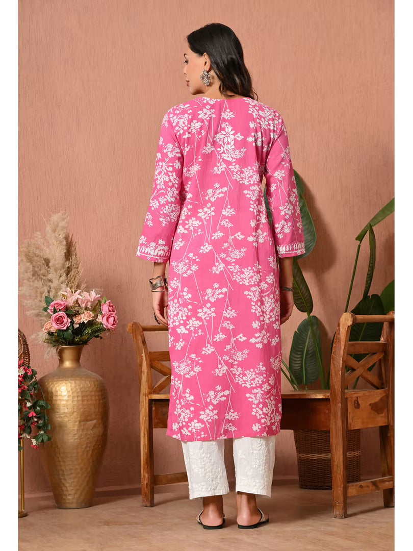 Aadat Mulmul Straight Chikankari Kurti