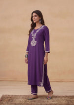 Load image into Gallery viewer, Daftar Rayon Chikankari Solid Women's 2 PC Long Kurta Set
