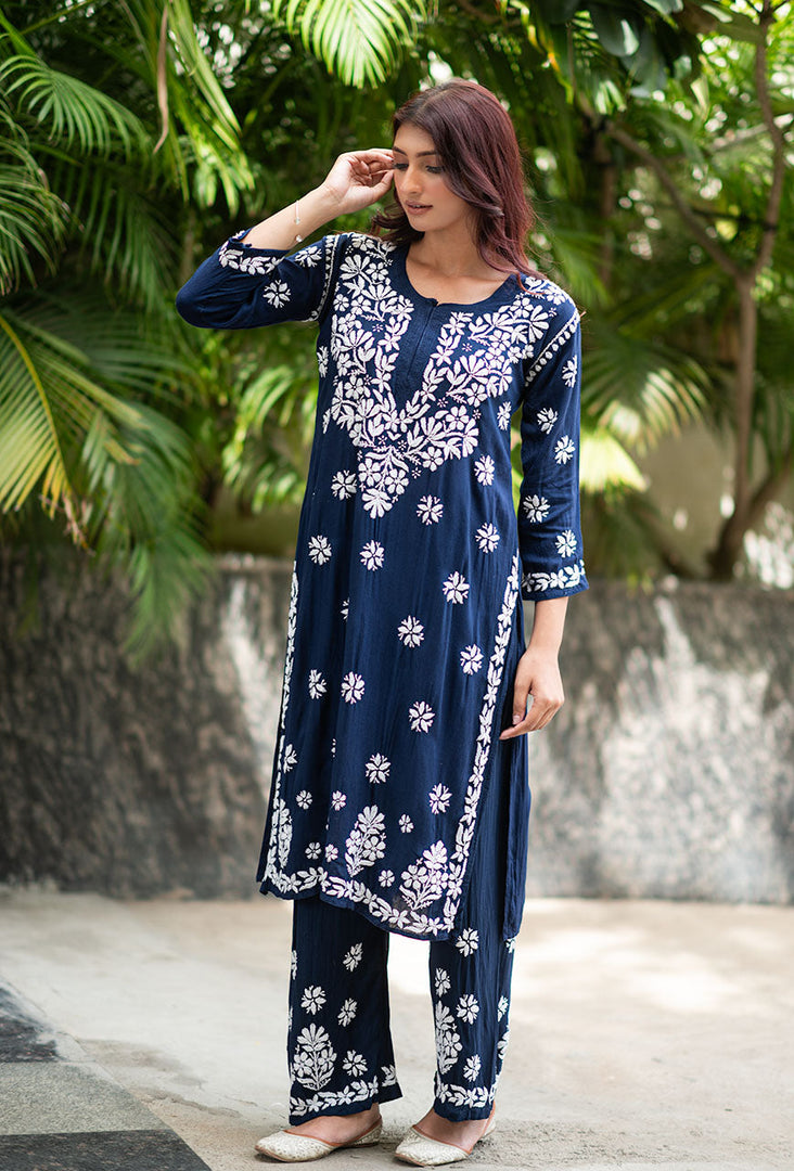 Daniya Modal Chikankari Kurti Set - The Lucknowi Chikan 