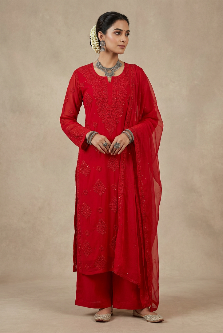 Khwab 3D Handwork Chikankari Kurti Set Red