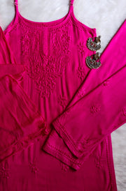 Parinoor Chanderi Cotton Chikankari Kurti Set
