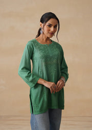 Amina Rayon Short Chikankari Kurti - The Lucknowi Chikan 