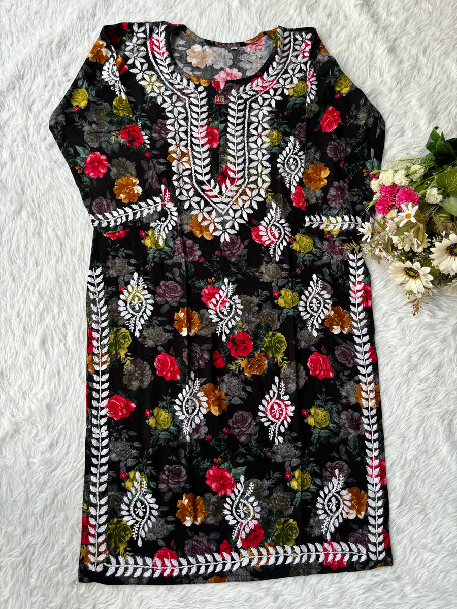 Gulabo Rayon Floral Boota Chikankari Kurti