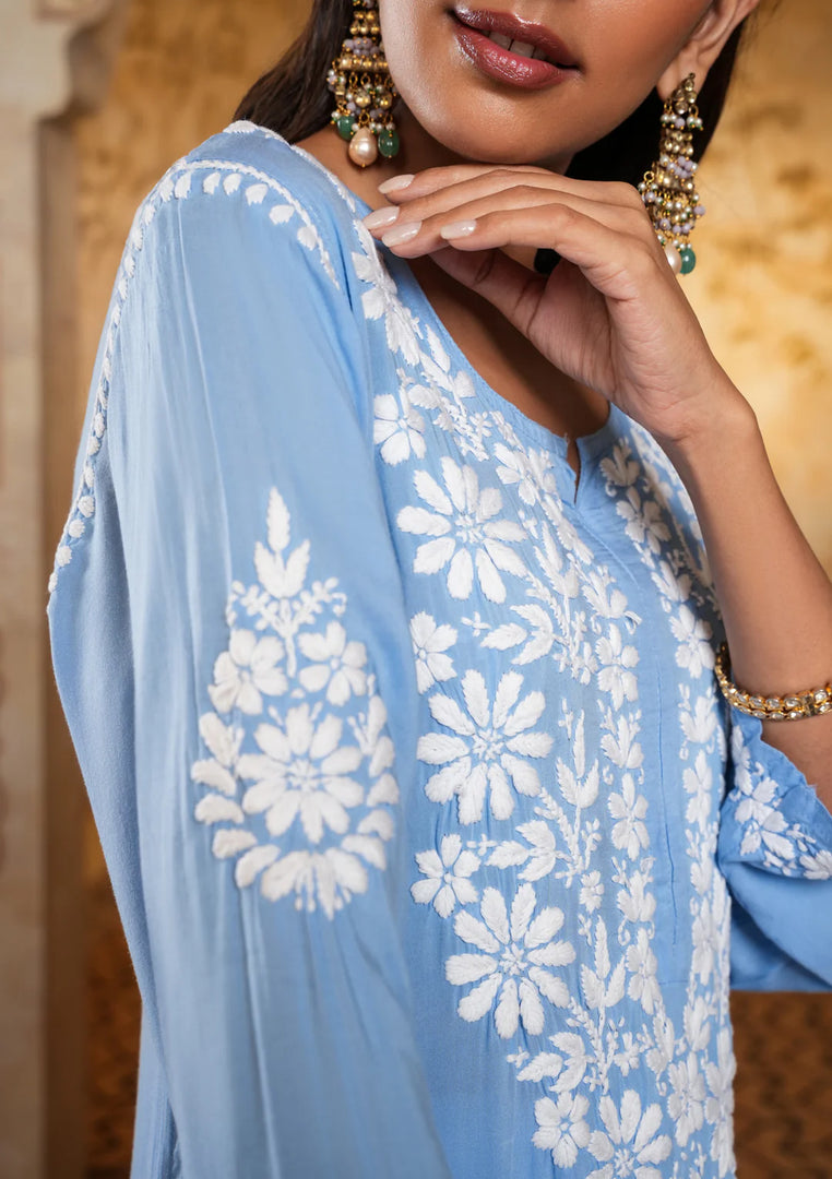 Bela Premium Modal Chikankari Long Kurti - The Lucknowi Chikan 