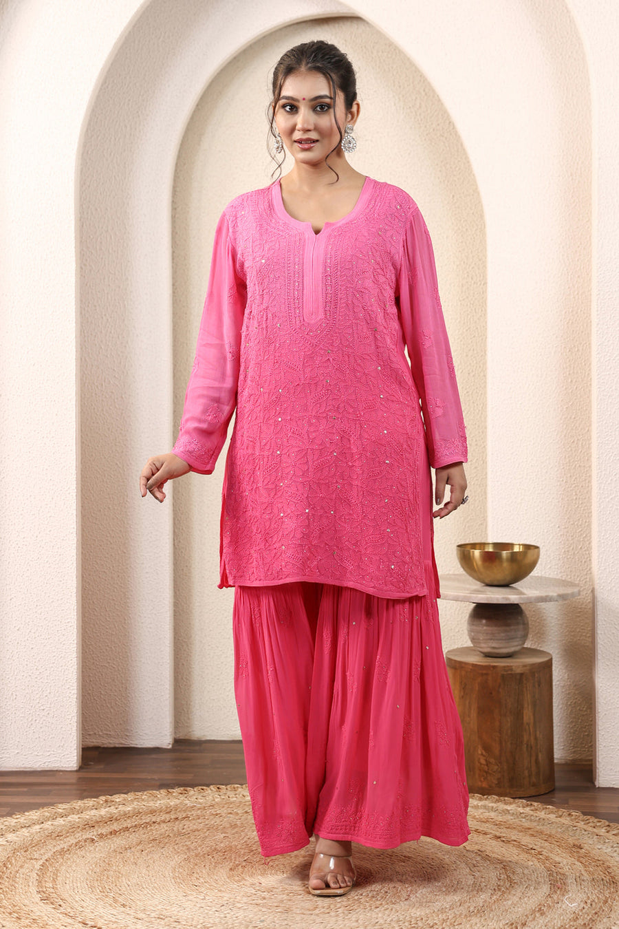 Sajani Premium Viscose Mukaish Chikankari Gharara Set