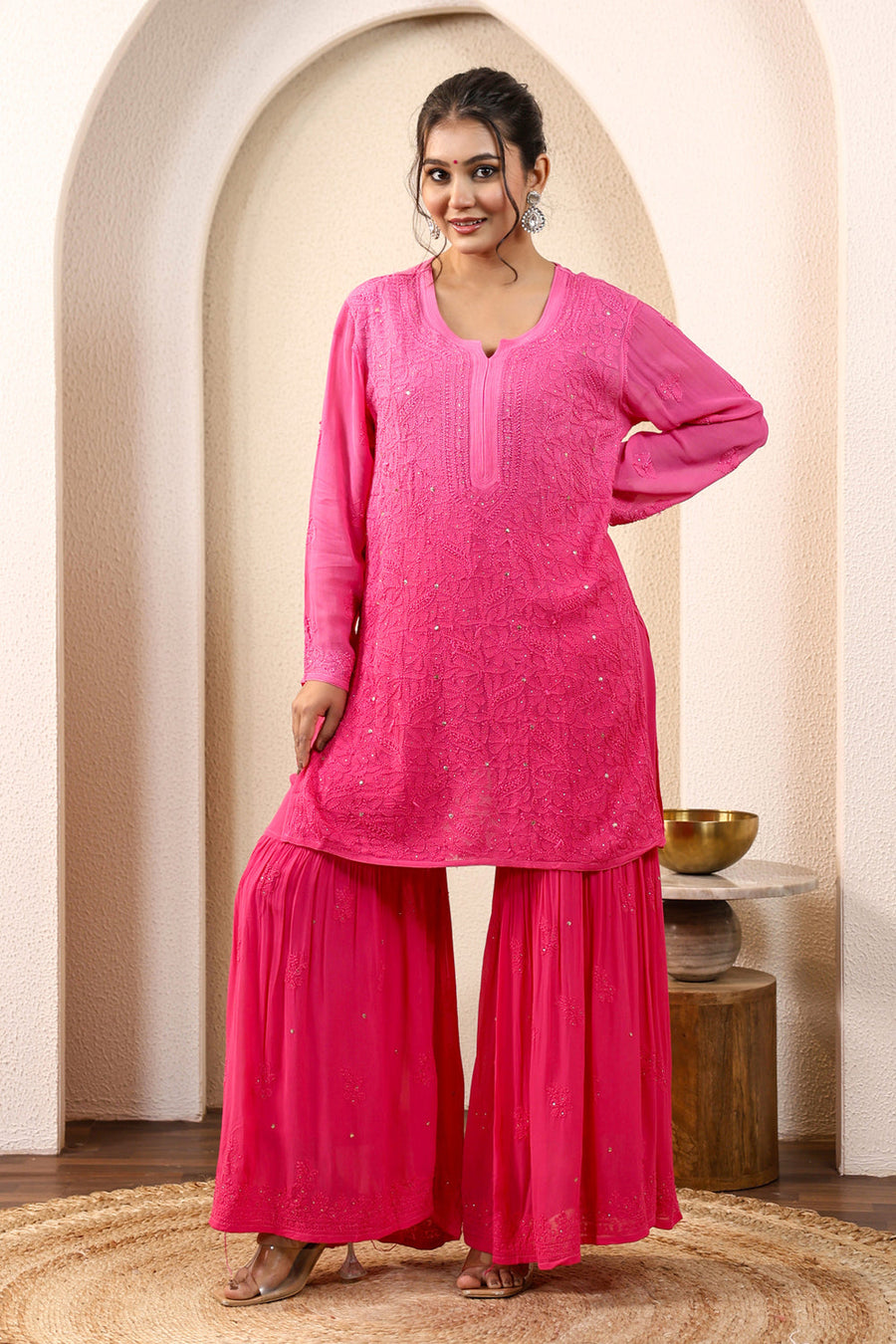 Sajani Premium Viscose Mukaish Chikankari Gharara Set