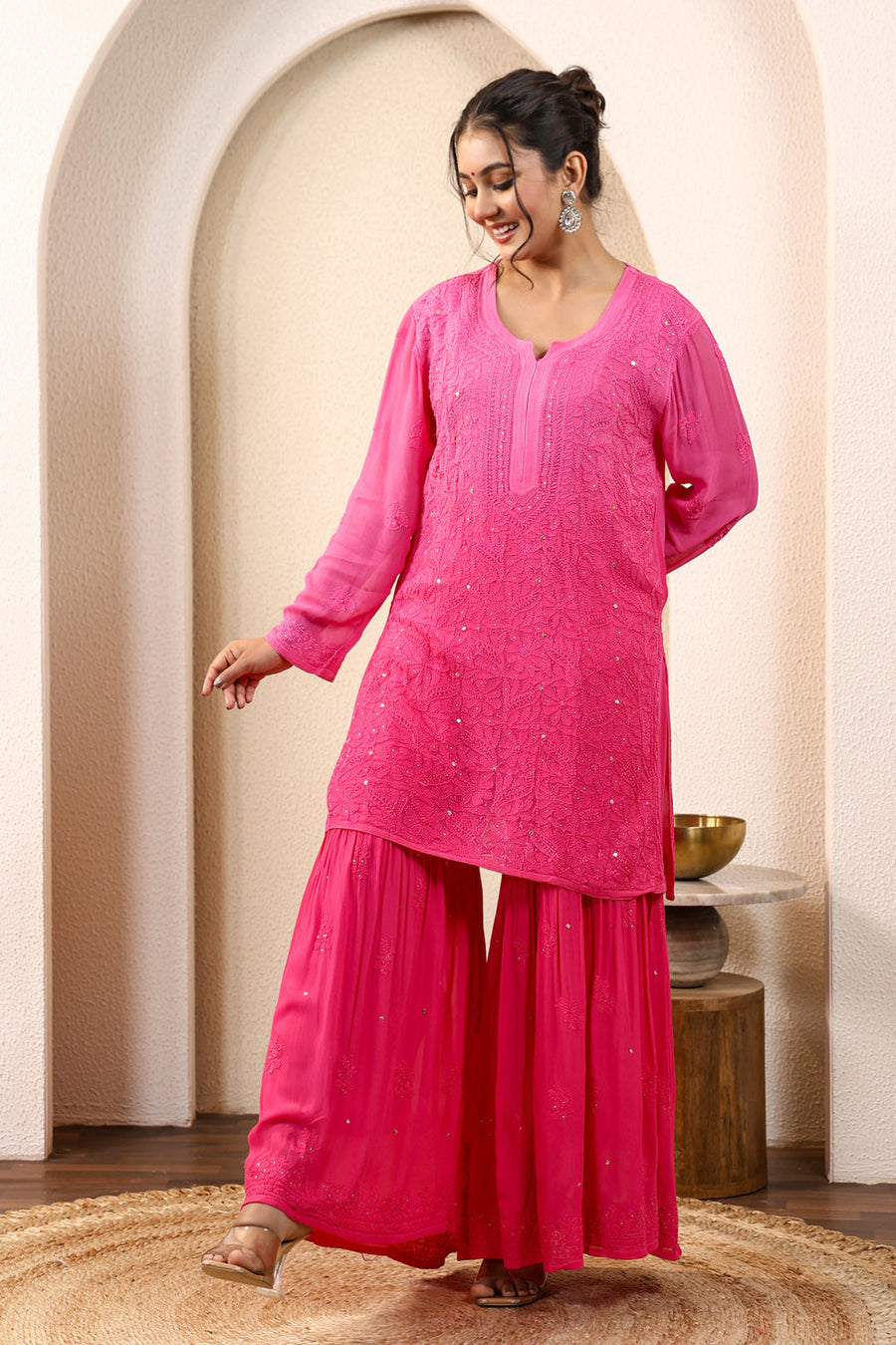 Sajani Premium Viscose Mukaish Chikankari Gharara Set