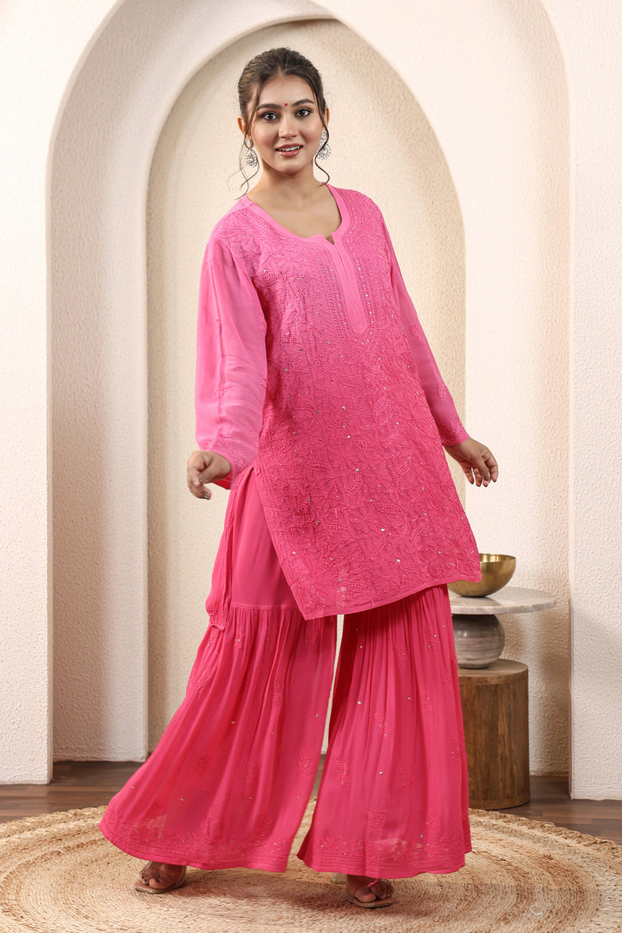 Sajani Premium Viscose Mukaish Chikankari Gharara Set