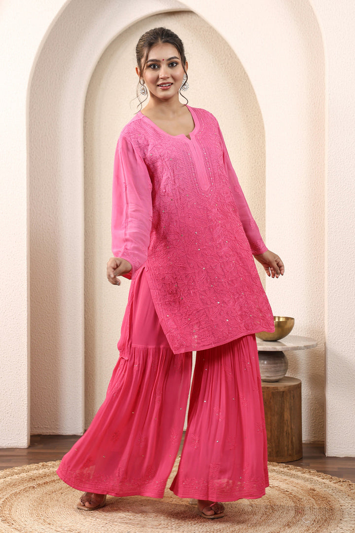 Sajni Premium Viscose Mukaish Chikankari Gharara Set