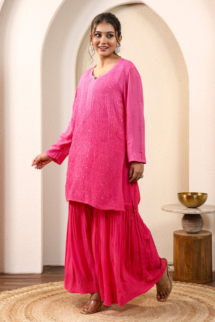 Sajni Premium Viscose Mukaish Chikankari Gharara Set