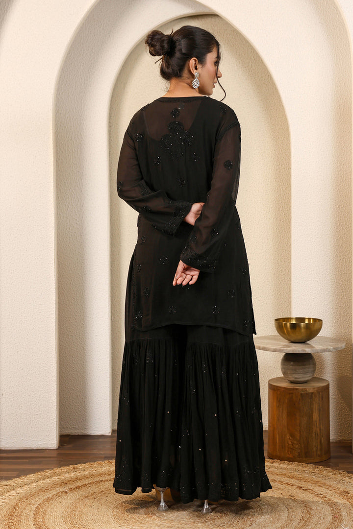 Sajni Premium Viscose Mukaish Chikankari Gharara Set