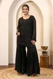 Sajani Premium Viscose Mukaish Chikankari Gharara Set
