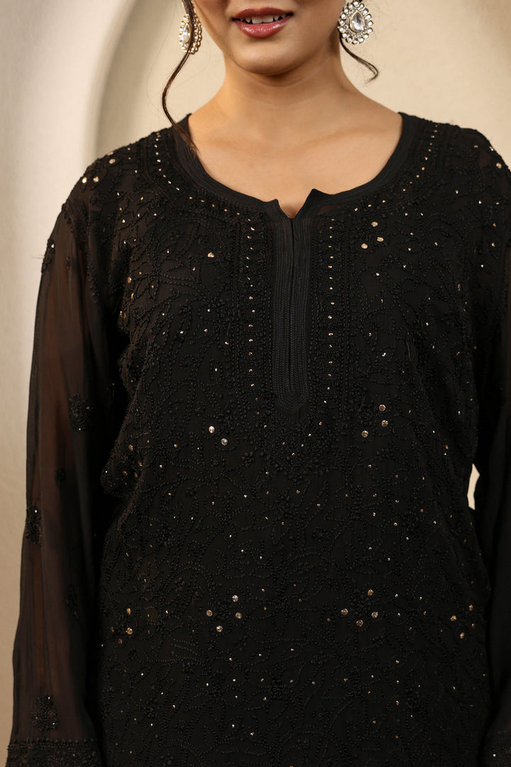 Sajni Premium Viscose Mukaish Chikankari Gharara Set