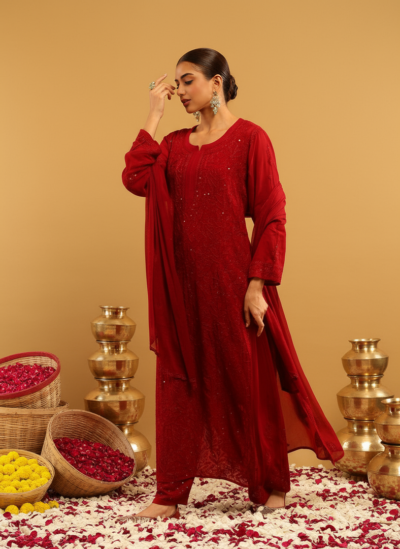 Nagma Chikankari And Mukaish Suit Set