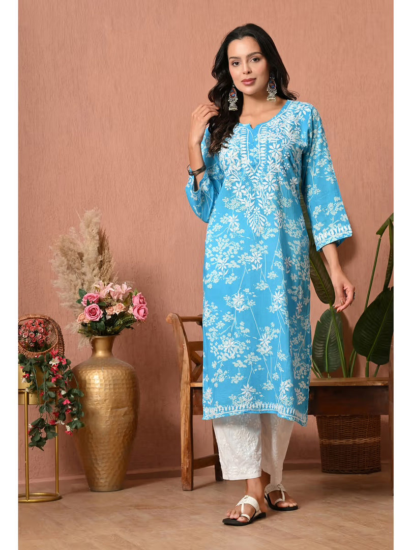 Aadat Mulmul Straight Chikankari Kurti