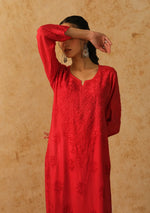 Load image into Gallery viewer, Jharna Chanderi Premium Chikankari Kurti - The Lucknowi Chikan 