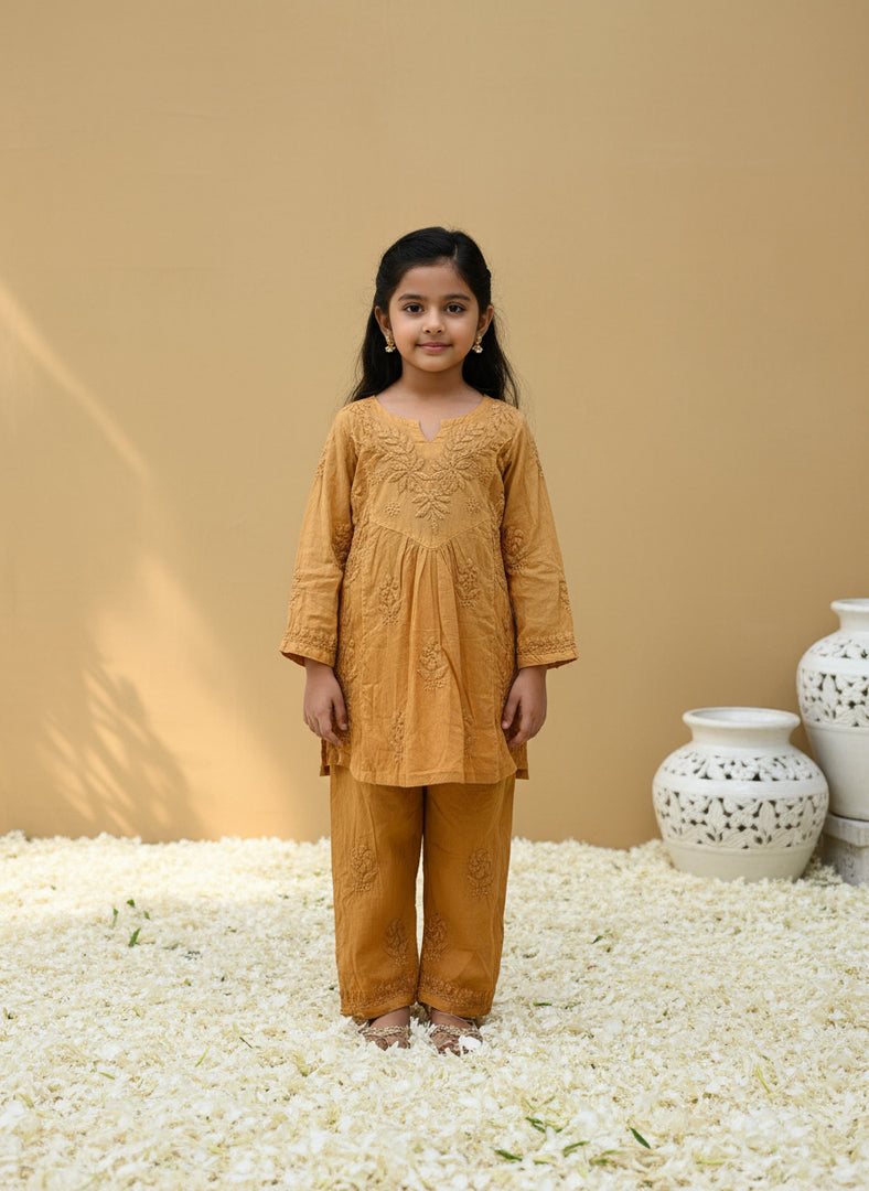 Titli Cotton Chikankari Ombre Girl's 3 PC A-Line Kurta Set - The Lucknowi Chikan 