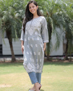 Load image into Gallery viewer, Najuk Modal Chikankari Straight Kurti
