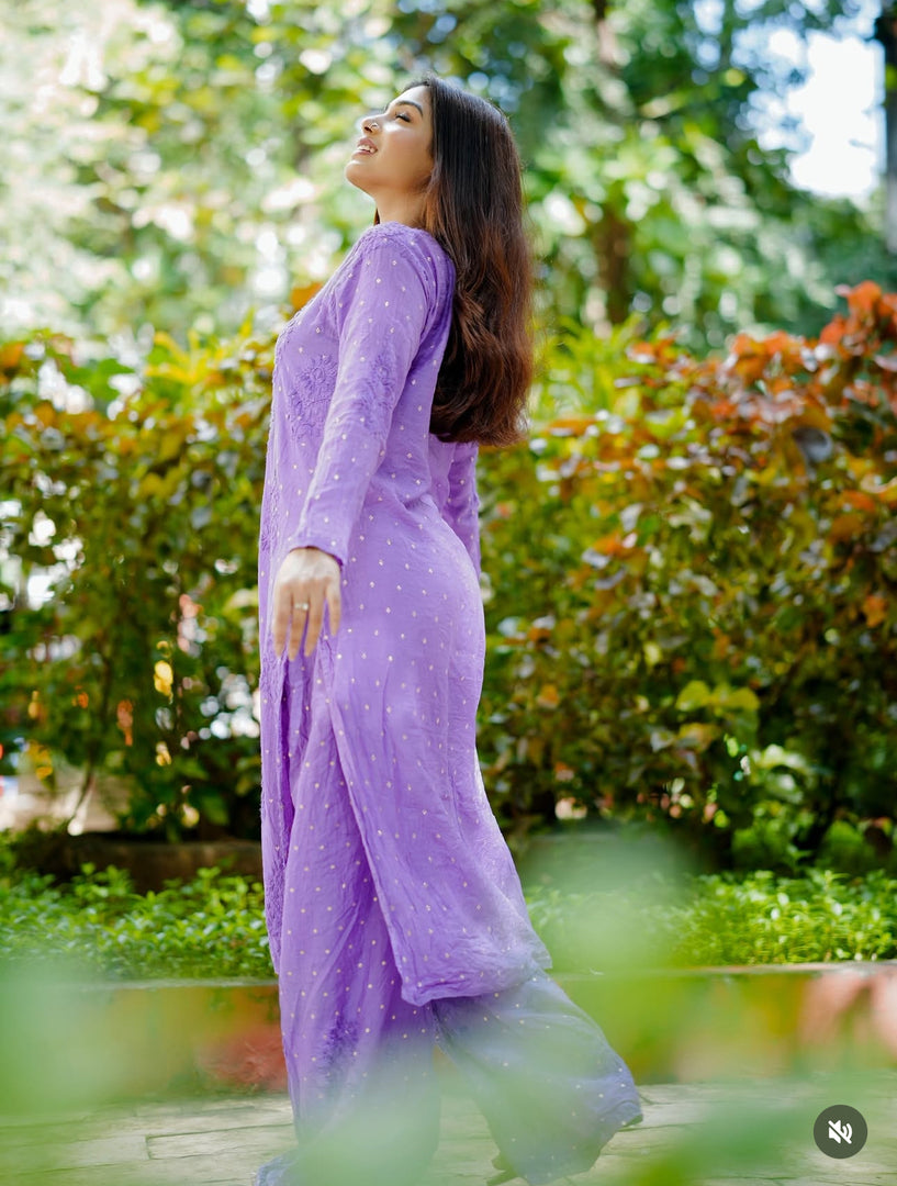 Sona Chanderi Chikankari Kurti Set