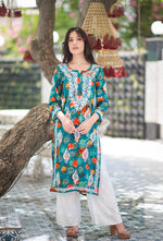 Load image into Gallery viewer, Gulabo Premium Rayon Chikankari Kurta Teal-Green