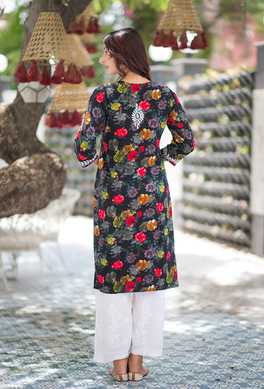 Gulabo Rayon Floral Boota Chikankari Kurti