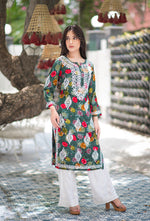 Load image into Gallery viewer, Gulabo Premium Rayon Chikankari Kurta Forest-Green