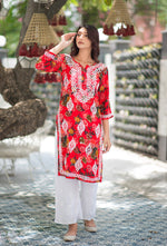Load image into Gallery viewer, Gulabo Rayon Floral Boota Chikankari Kurti