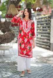 Gulabo Rayon Floral Boota Chikankari Kurti