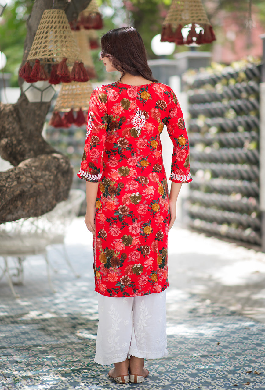 Gulabo Rayon Floral Boota Chikankari Kurti