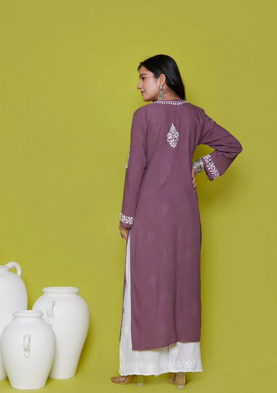 Heer Rayon Long Chikankari Kurti