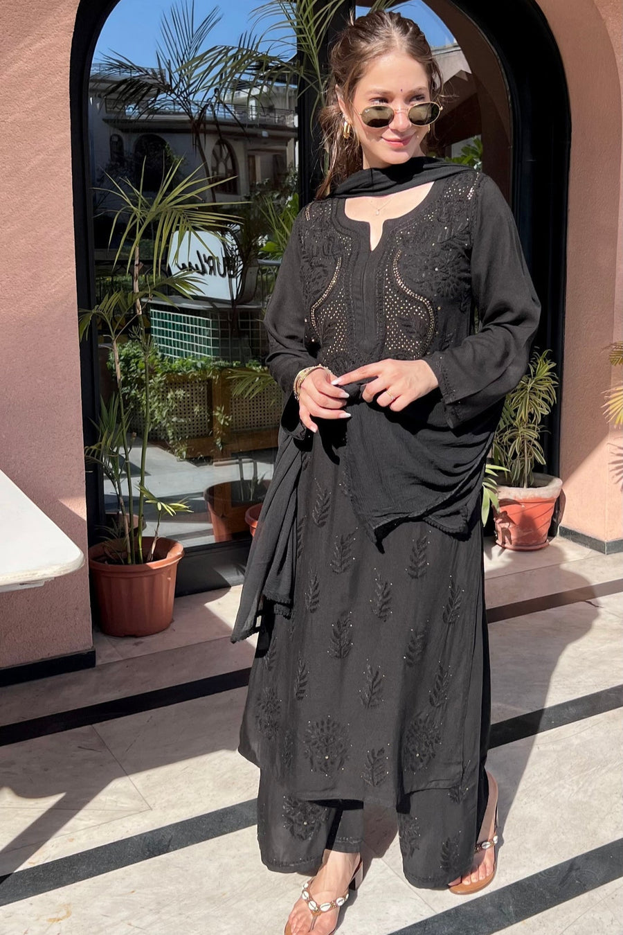 Kalira Rayon Mukaish Chikankari Kurti Set